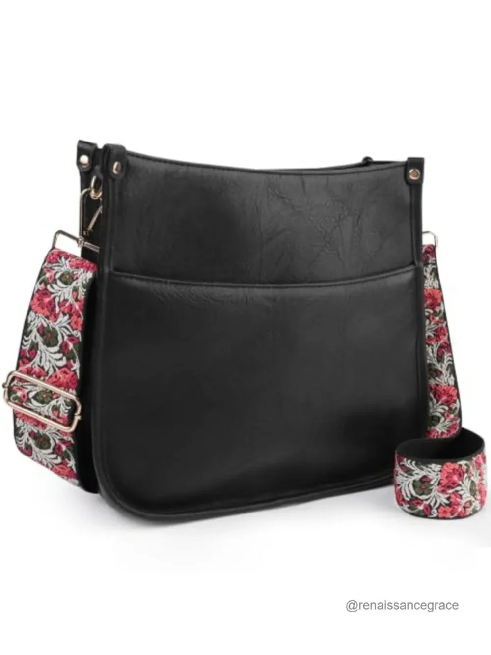 Women's Hobo Crossbody Bag with Wide Guitar Strap, Multi-Pocket, Faux Leather